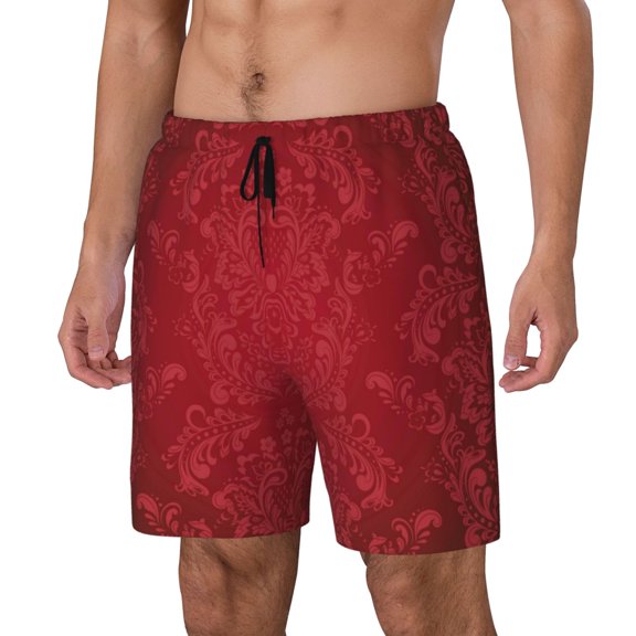 Fuzoiu Vintage Burgundy Print Men's Swim Shorts,Quick-Dry Double-Layer Swim Trunks,Board Trunks,Beach Shorts Swimwear Bathing Suits-Small
