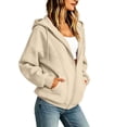 thumbnail image 4 of Ghalytn Women Drawstring Full Zip Hooded Jacket Seam Stitch Raglan Long Sleeve Side Pocket Loose Casual Sweatshirt, 4 of 8