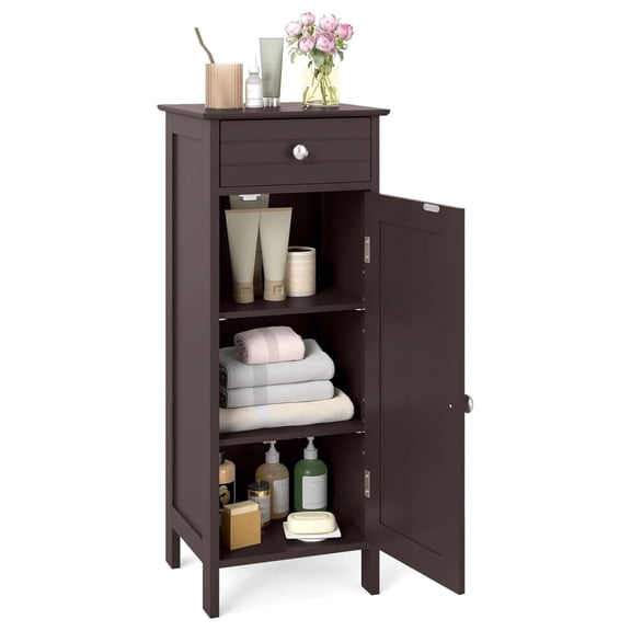 Floor Storage Cabinet, Multifunctional Freestanding Bathroom Storage Cabinet with 2 Adjustable Shelves, Ideal for Bathroom, Living Room, 14 x 12 x 34.5 inches (Brown)