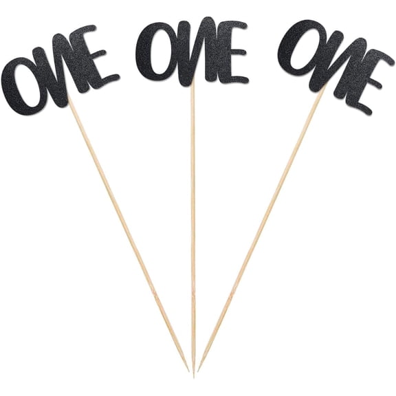Black One Centerpiece Sticks, 12-Pack Table Topper Double-Sided Girl Boy Birthday Party Decorations
