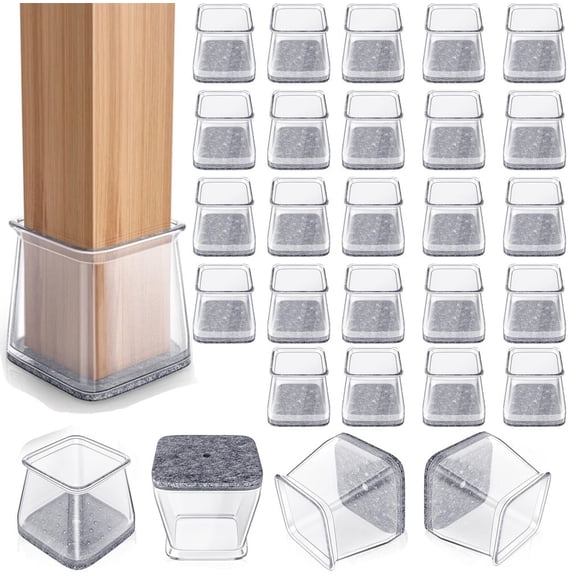 Chair Leg Floor Protectors, 24 Pack Square Furniture Pads for Hardwood Floors, Silicone Chair Leg Caps with Felt Pads, Anti-Scratch Reduce Noise, Fit Square 0.5"-0.8", Grey