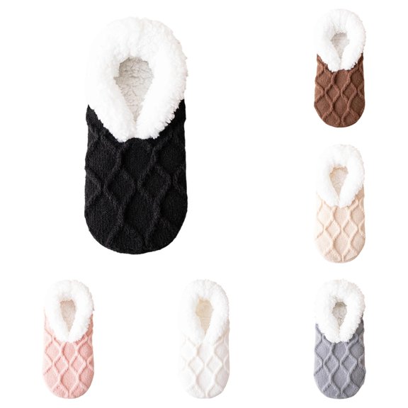 Women Winter Fuzzy Floor SlipperâSocks, Thick Lined Nonâ Home Socks, Warm LambâPlush Cozy Indoor Foot Warmer SockâSlippers for Adult