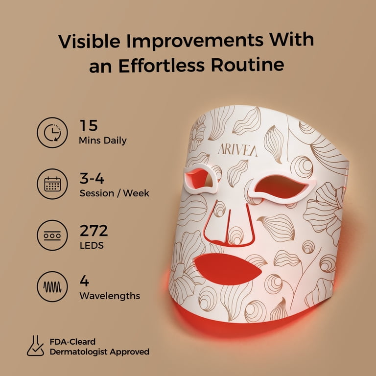 ARIVEA LED Red Light Therapy Face Mask, Wireless Rechargeable Red