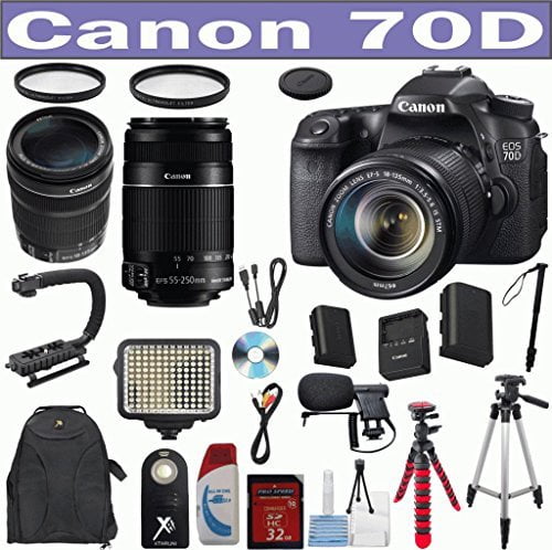 Canon EOS 70D Digital SLR Camera & EF-S 18-135mm F3.5-5.6 IS STM Lens &  Canon EF-S 55-250mm f/4-5.6 IS + Deluxe Backpack