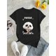 thumbnail image 2 of 1pc Cute Panda Print T-Shirt for Women, Casual Crew Neck Short Sleeve Top, Fashion Trendy Knit Polyester, Medium Stretch Animal Pattern Tee, Comfortable All-Season Summer Shirt, 2 of 6