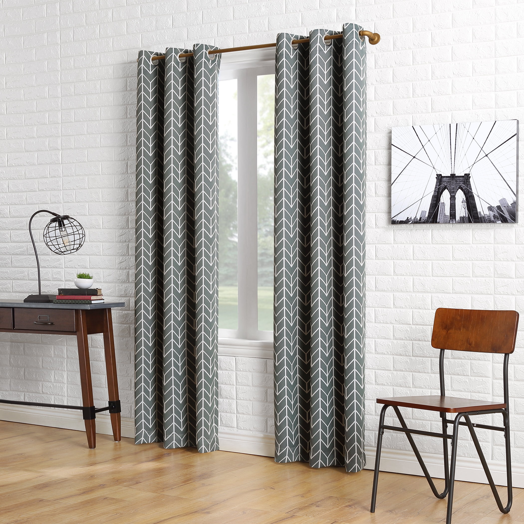Sun Zero Kenwood Chevron Blackout Grommet Curtain Panel, 40"X84", Gray