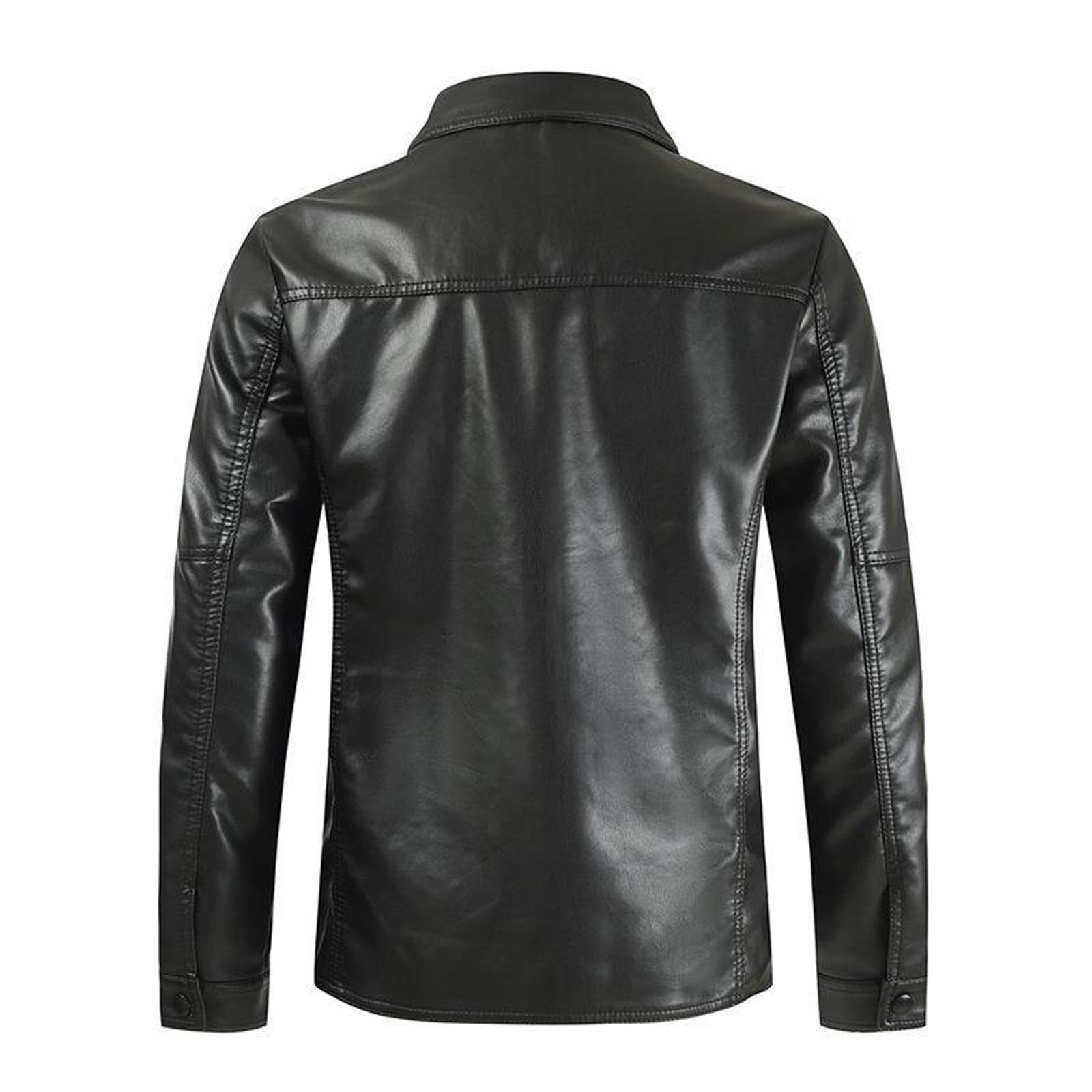 JURANMO Mens Genuine Leather Motorcycle Jacket,Men's 2024 Trendy Faux Leather Coat Work Clothes Casual Long Sleeve Lapel Collar Pockets Full Zipper Fitted Jacket Suit Coats