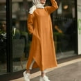 thumbnail image 4 of Fesfesfes Women Linen Robe Round Neck Loose Long Sleeve Dress Solid Color Mid-Calf Long Dress, 4 of 9