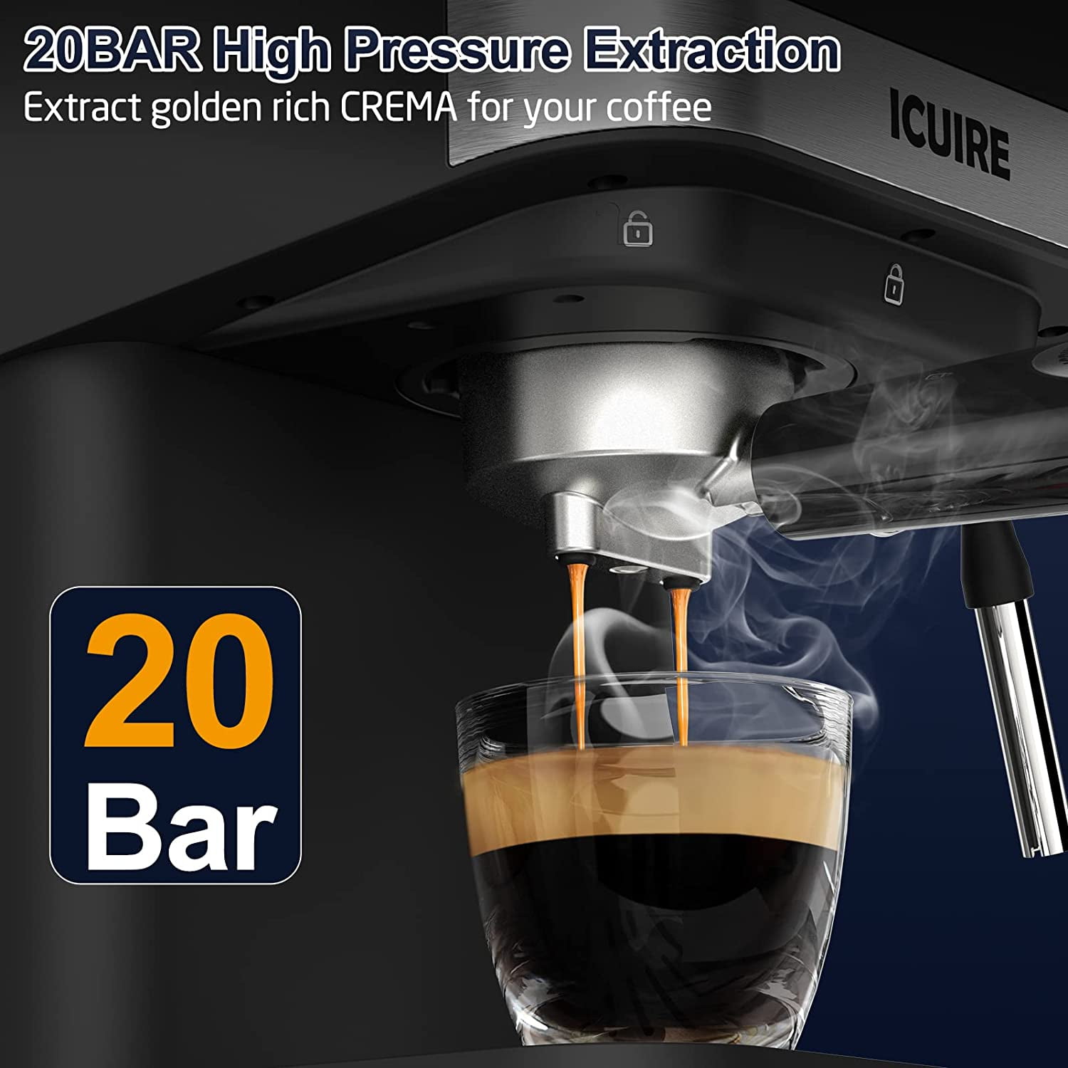 ICUIRE Máquina de café expreso, 20 bares compactas de vapor con espumador  de leche, panel táctil digital, tanque de agua extraíble de 37 onzas para