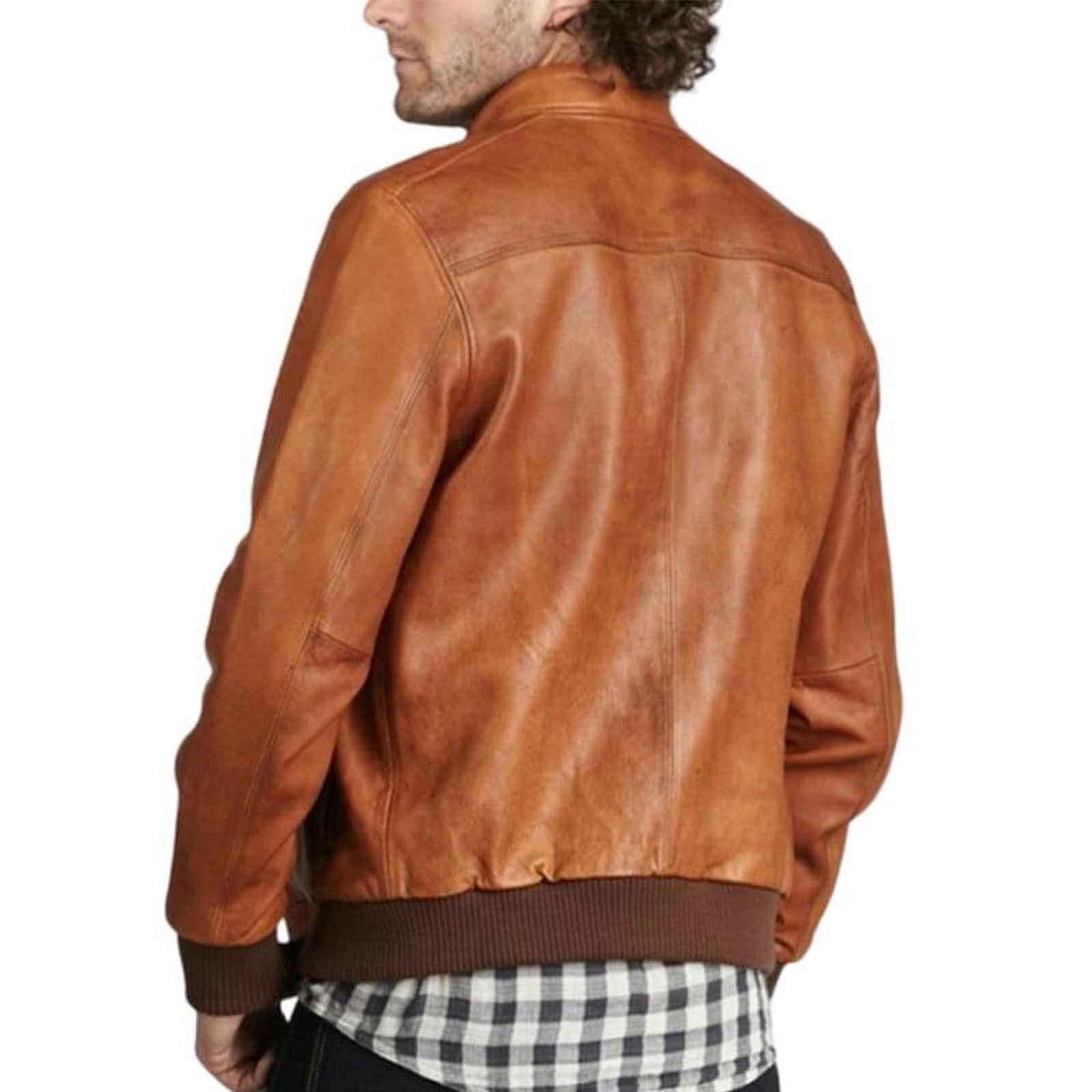 Men's Bomber Brown 100% Genuine Lambskin Leather Lightweight Soft Satin lining Jackets for Men - L Size