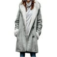 thumbnail image 2 of Fanxing Teen Girls Plus Size Suede Leather Coat Winter Warm Sherpa Fleece Lined Suede Hooded Parka Coats Mid Length Cozy Fuzzy Pea Coat Gray,M, 2 of 6