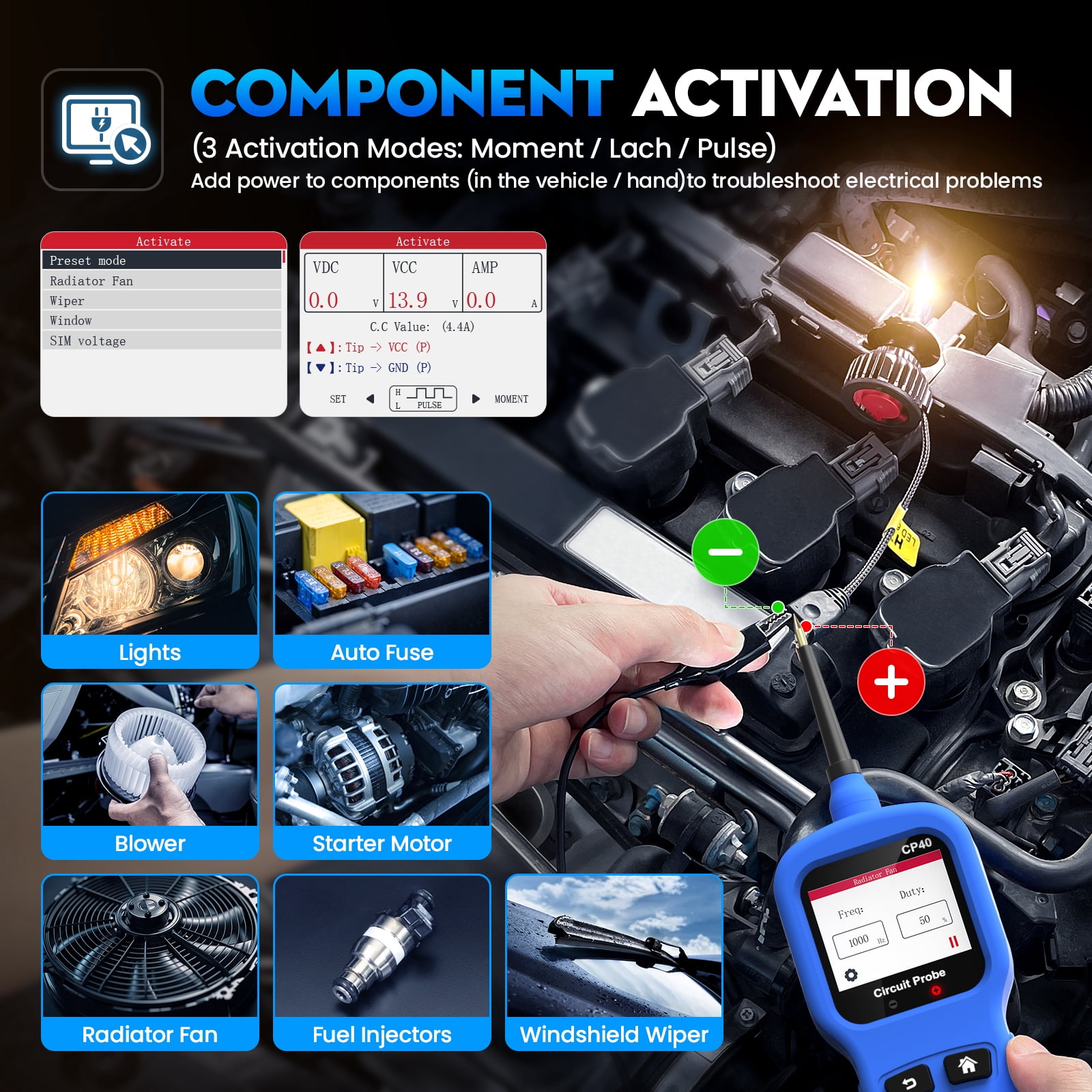 Automotive Circuit Probe Tester Kit; 12 24V DC Car Circuit Tester Digital Multimeter Oscilloscope Fuel Injector Battery Tester;Auto Short Circuit Finder Resistance Relay Diode Fuse Tester