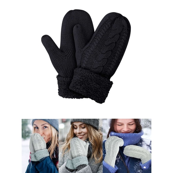 Luxtrada Women's Winter Gloves Warm Lining Mittens- Cozy Wool Knit Thick Gloves Novelty Mittens Cold Weather (Black)