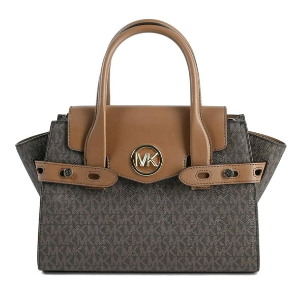 BOLSA MICHAEL KORS CARMEN MEDIUM LEATHER BELTED SATCHEL LOGO BROWN XBODY