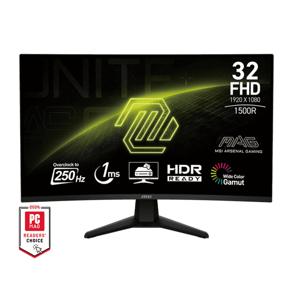 MSI 32" 1920 x 1080 (FHD) 250Hz 1ms (MPRT) / 4ms (GTG) 1500R Curved VA Gaming Monitor Tilt adjustable (MAG 32C6X)