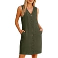 thumbnail image 2 of WXLWZYWL Women's Sleeveless Solid Long Dress with Pocket Summer Loose Casual Knee-High Dress with Button-Down Front, 2 of 6