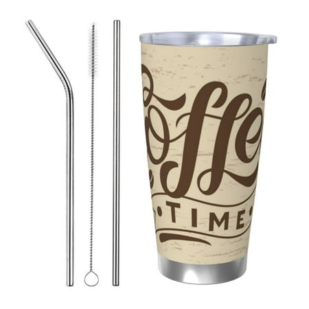 

KLL Coffee Time (2) Print 40oz Stainless Steel Insulated Car Cup with Spillproof Lid - Keep Your Drink Hot or Cold on the Go-Straw Three-piece Set