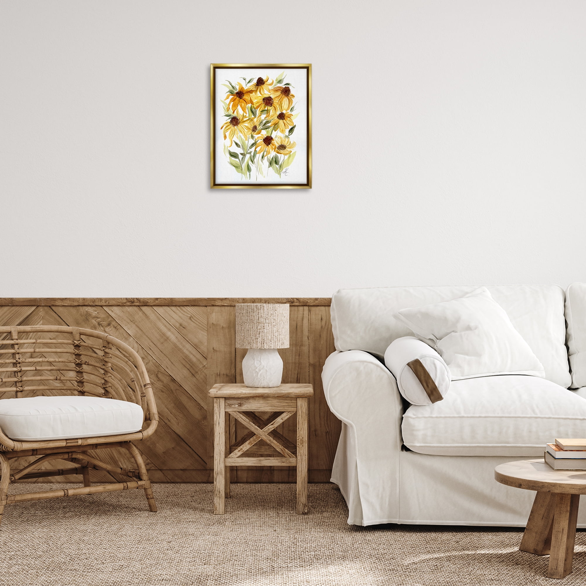 Stupell Industries Yellow Rudbeckia Florals Botanical & Floral Painting Gold Floater Framed Art Print Wall Art, 17 x 21