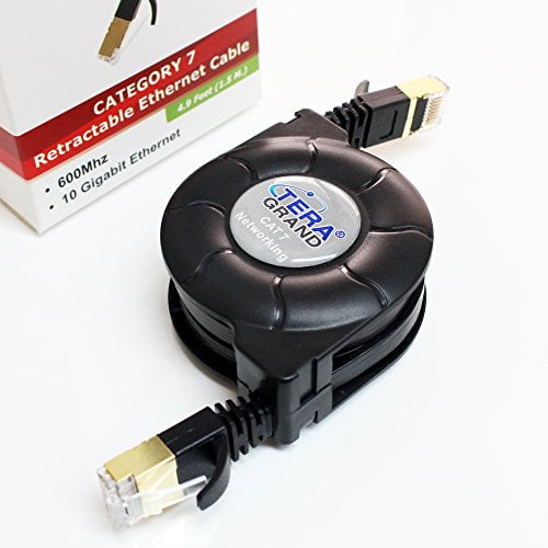 6 ft Retractable Cat5 Cable RJ45 Ethernet Network Black