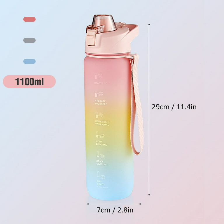 Tomfoto 1100ml Sports Water Bottle with Time Marker BPA Free & Leak proof  Portable Reusable Drinking Kettle Fitness Sport Water Jug for Men Women  Student to Camping Office School Gym Workout 
