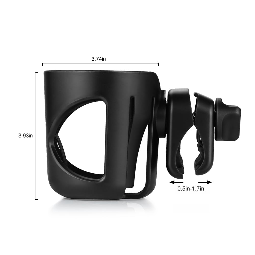 Universal Cup Holder, Stroller Cup Holder, 360° Rotatable Large Caliber Designed Bottle Holder for Stroller, Bike, Wheelchair, Walker, Scooter, Black