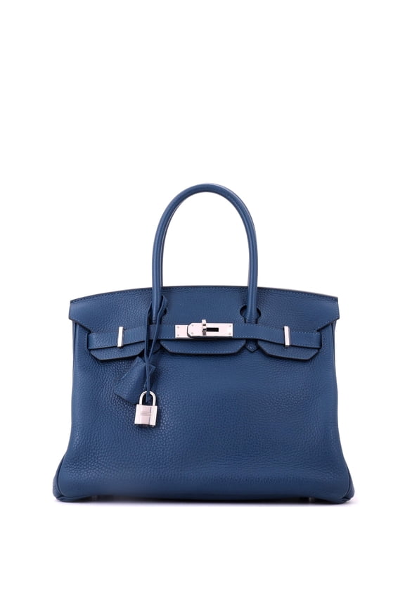 Pre-Owned Birkin Handbag Deep Blue Clemence with Palladium Hardware 30 By Rebag