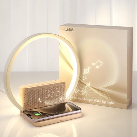 Sunrise Alarm Clock Wireless Charger, 10 White Noise Sound Machine with 30/60/90 Mins Timer, 3 Levels Touch Night Light Dual Clocks for Heavy Sleeper Bedroom Decor Gifts Her