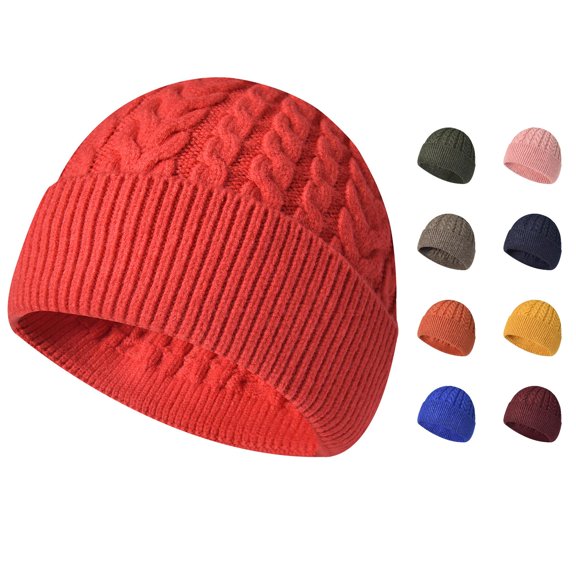 XIAOCHA Cable‑Knit Beanie for Women Knit Hats Casual Fall‑Winter Toque,Red
