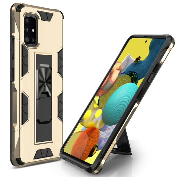 for Samsung Galaxy A51 5G (NOT FIT A51) with Temper Glass Magnetic Kickstand Phone Case Shock Proof Edges Hybrid Hard Back Slim Bumper Cover (Gold)