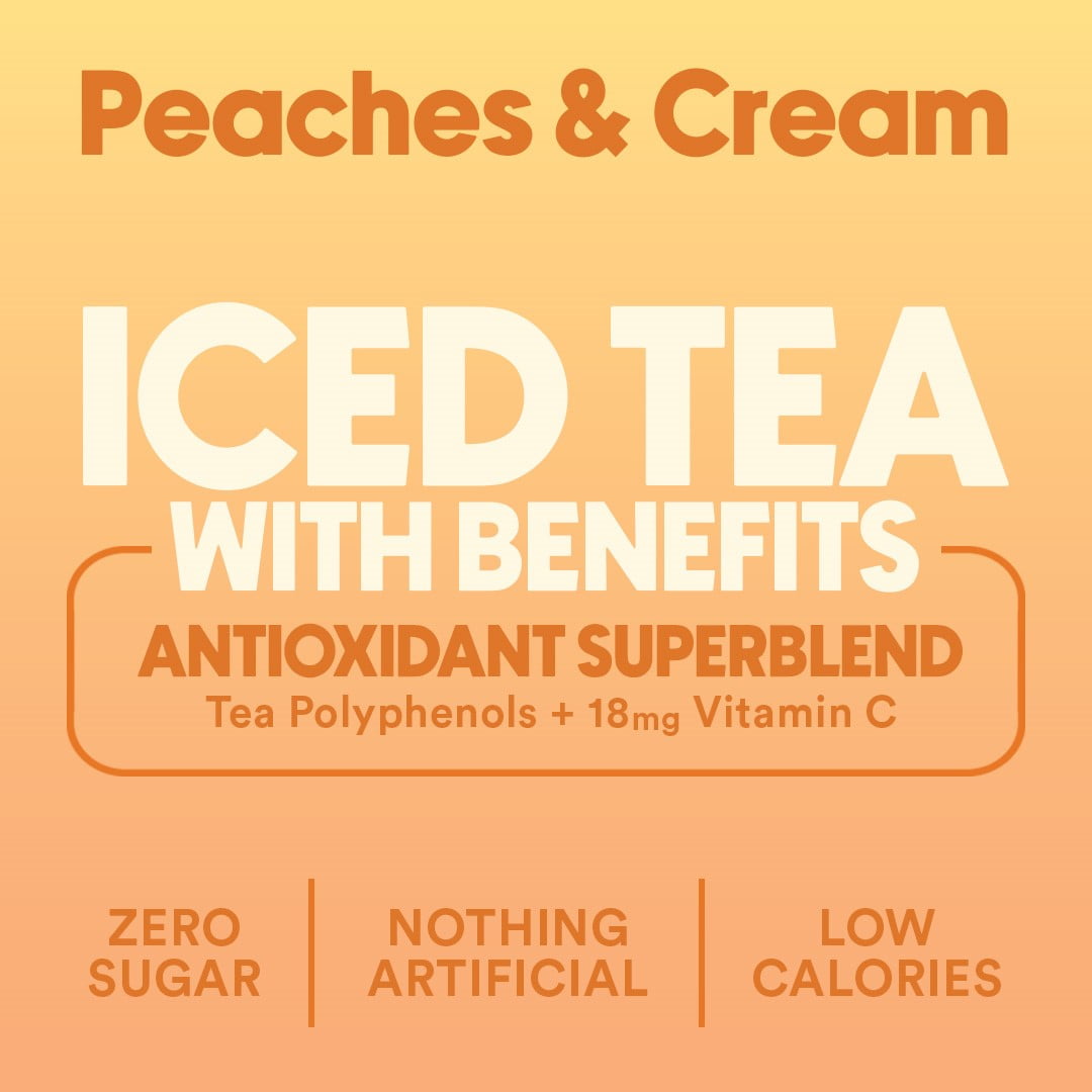 (2 pack) Ryl Iced Tea Peaches n’ Cream, Zero Sugar Black Tea, Antioxidant Superblend, 16 fl oz Ready-to-Drink Can