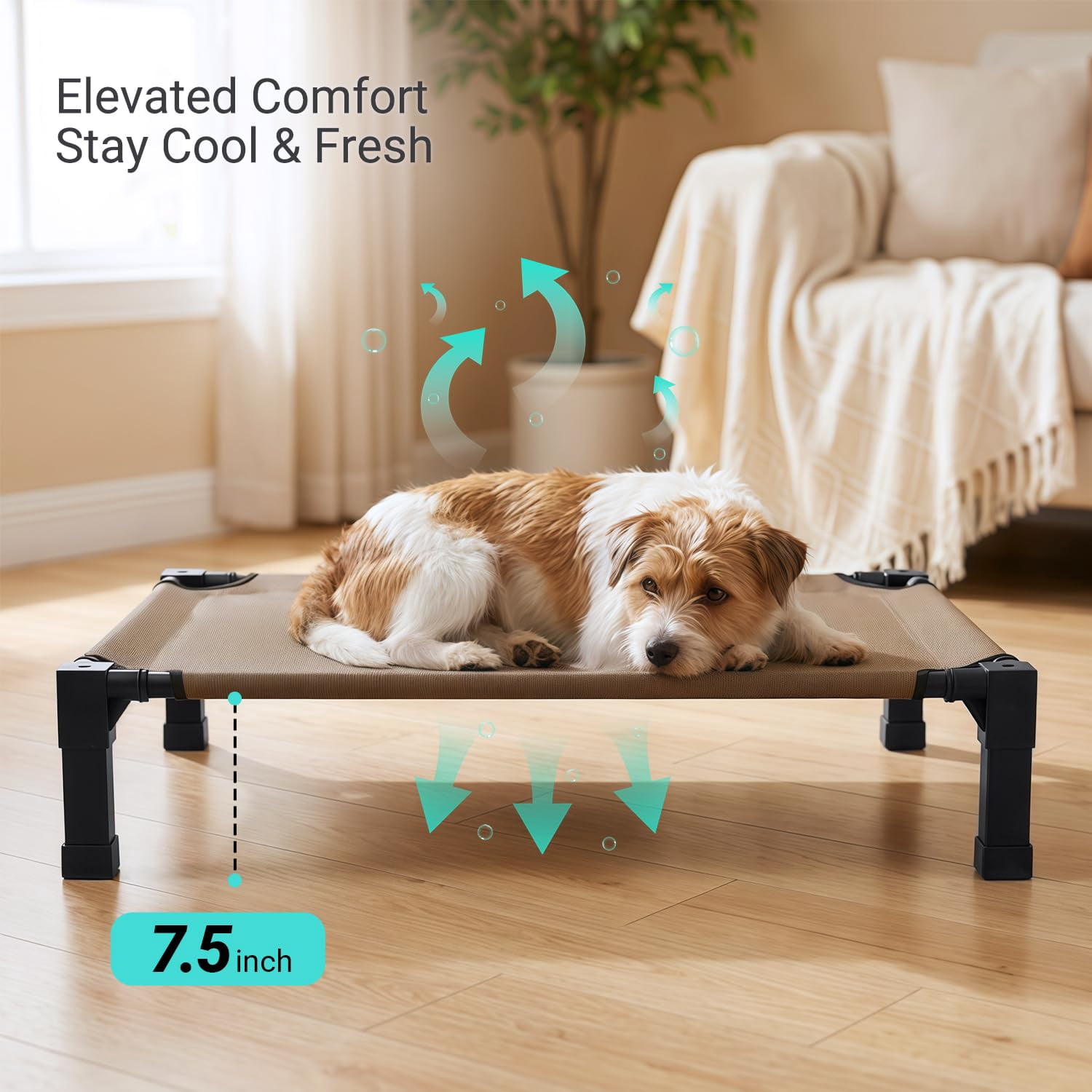 Elevated Outdoor Dog Bed  Pet Steel-framed And Non-slip Feet Raised With Waterproof Washable Breathable Teslin Mesh 35in