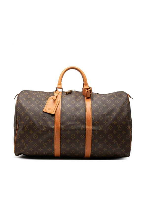 Pre-Owned Louis Vuitton Monogram Keepall 50 Boston Bag Travel M41426 Brown Leather Women's...