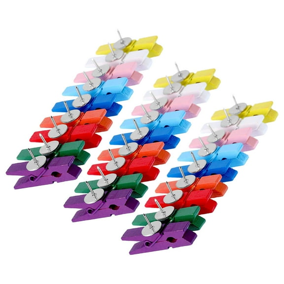 Colorful Wooden Push Pins with Clips Versatile and for Office Use Assorted Color 50 Pieces