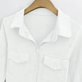thumbnail image 5 of Women's Tie Front Tops Long Sleeve Button Up Cropped Shirts Lapel Collared Blouses with Pockets Solid Color (S, White), 5 of 5