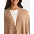 thumbnail image 4 of Time and Tru Women's Rib Knit Fashion Coverup with Button, One Size, Tan, 4 of 5