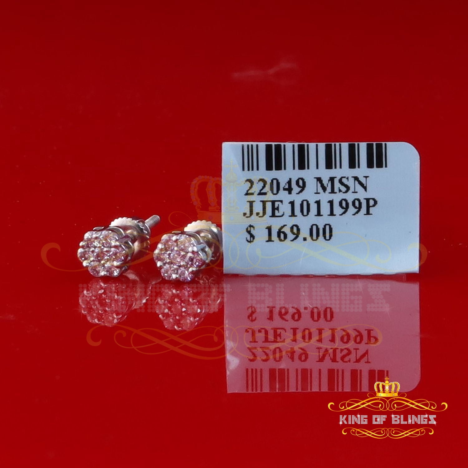King of Bling's 925 Silver White 0.25ct VVS D Pink Moissanite Floral Men's/Women's Stud Earrings