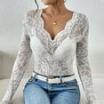 thumbnail image 6 of Women's Floral Embroidery Eyelet Lace Crew Neck Long Sleeve Top, 6 of 8