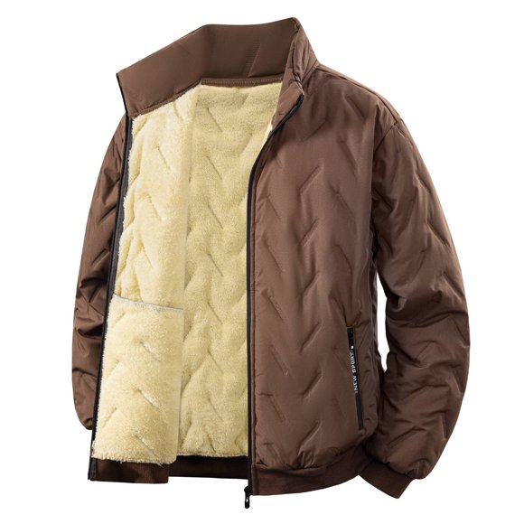 Miluxas Mens Cotton Coat Fashion Casual Stand Collar Long Sleeve Solid Lightweight Zipper Padded Warm Winter Jacket Brown L(L)