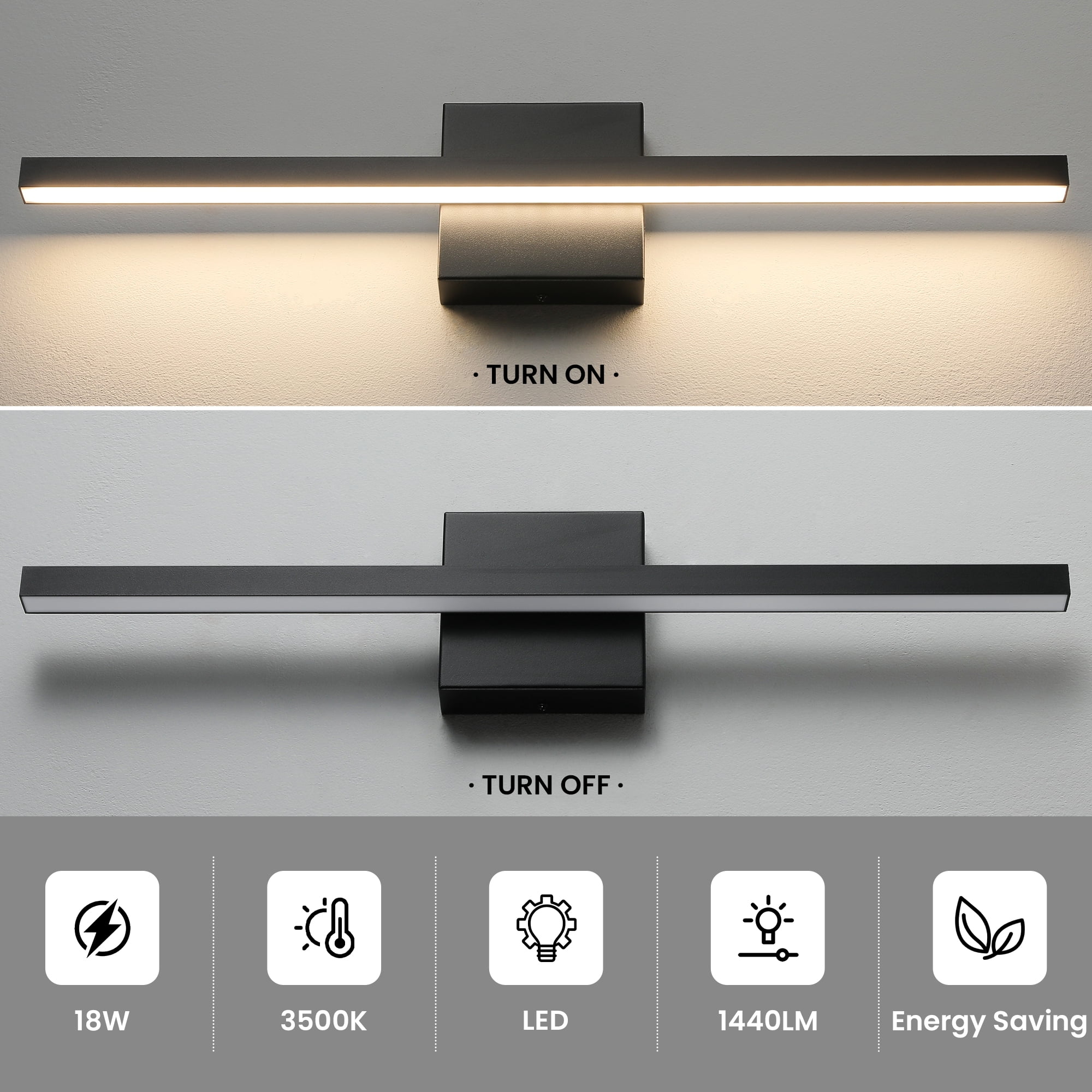 Vanity Light for Bathroom Lighting Fixtures Over Mirror Dimmable Integrated LED 24 inch Modern Vanity Lights Black Bathroom Light Bar Bath Wall Sconce