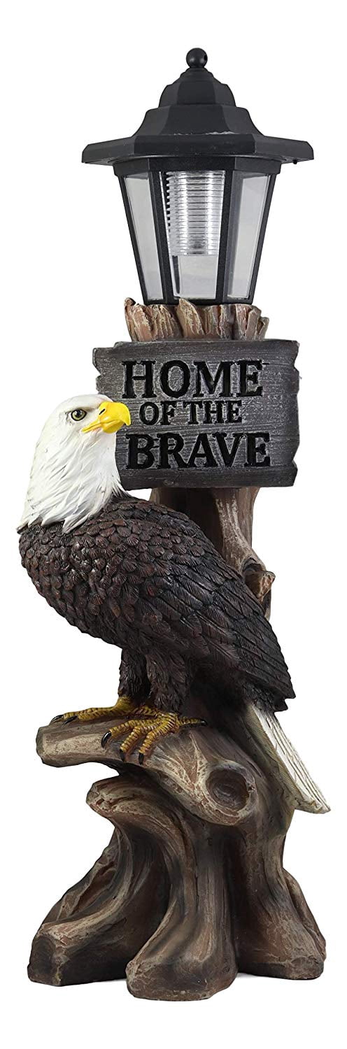 Ebros 'Home of The Brave' Patriotic Eagle Night Light Statue Solar LED Lantern