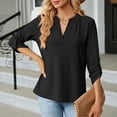 thumbnail image 6 of Lixiuxyad Women's V Neck Button Detail 3/4 Sleeve T Shirt For Casual Wear Floral Cute,Black S, 6 of 7