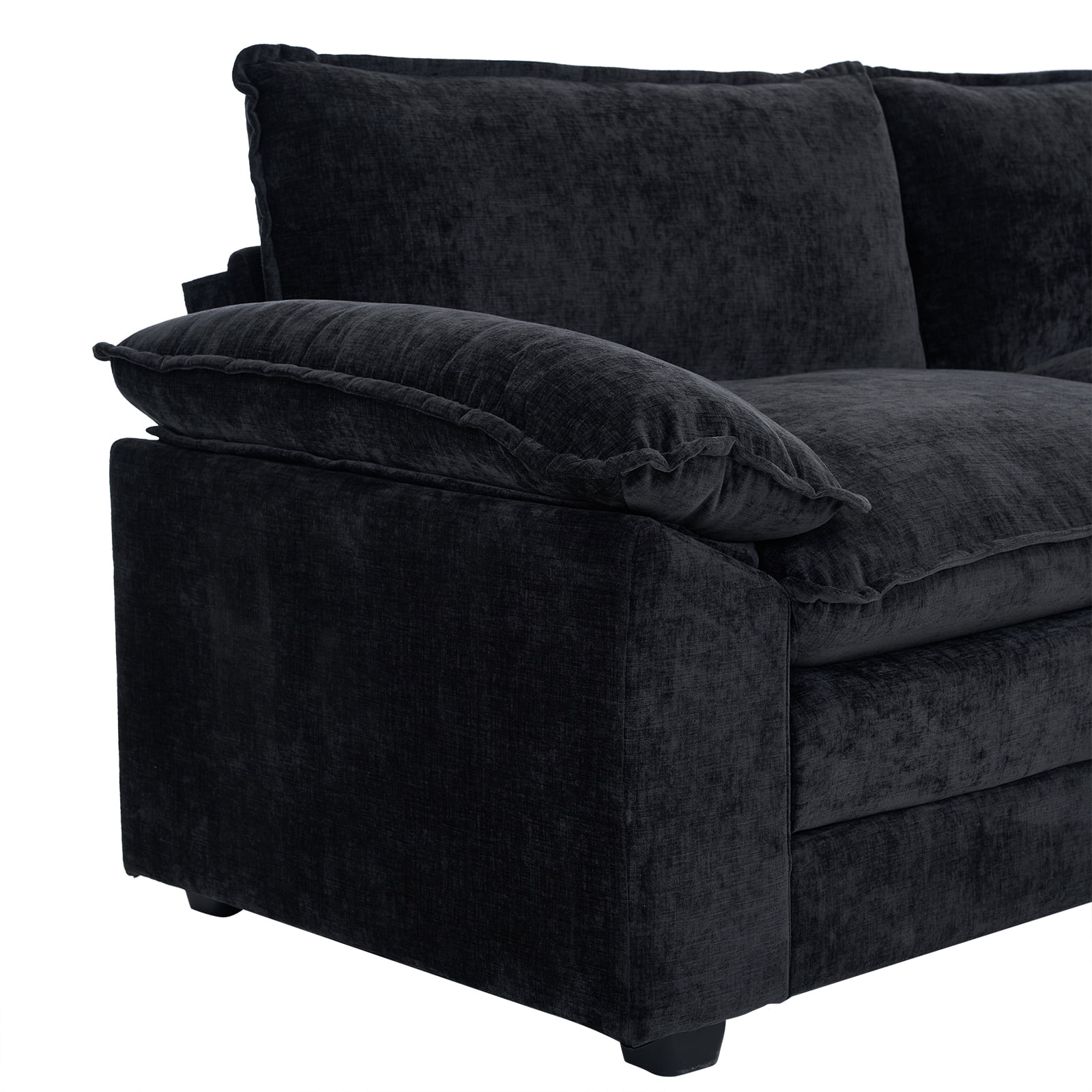 Ktaxon Sectional Sofa L Shaped Couch with Chaise Living Room Sleeper Set, 2 Seats with Chenille and Double Layer Cushions 86" W Black
