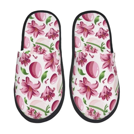 

Slippers for Women/Men - Colorful Eggs Lilies Flowers Soft Plush Warm Slip-on Slippers House Slippers Indoor House Shoes