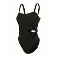 thumbnail image 4 of BOBOGOJP Women's One Piece Swimsuit Ribbed Open Back Bathing Suit Tummy Control Scoop Neck Adjustable Straps High Cut Swimwear Black for Size S, 4 of 9