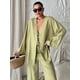 thumbnail image 4 of Conjunto de 2 piezas de pantalones de lino y algodón para mujer, camisa holgada con cuello en V y cordones, pantalones de pierna ancha, trajes sólidos para verano, 2024, 4 of 5
