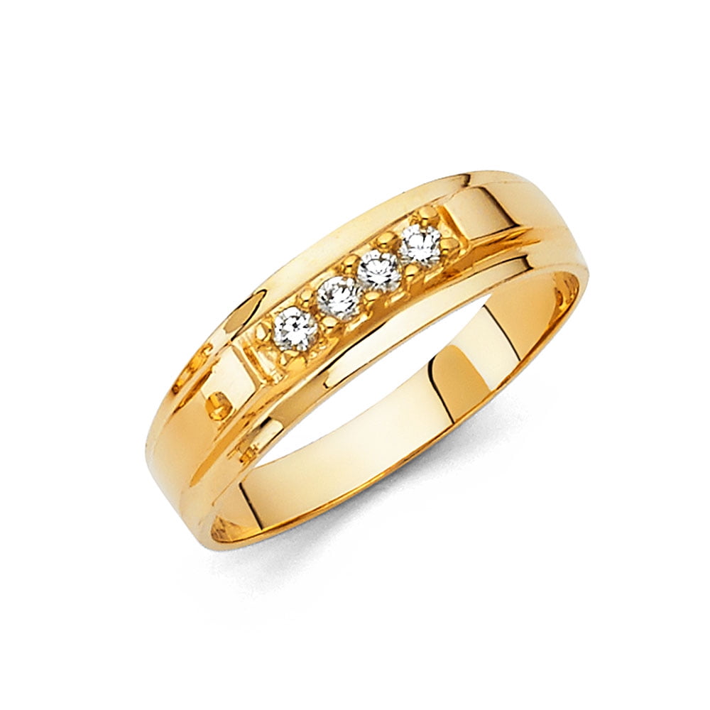 SVC-JEWELS Mens 14k Yellow Gold Over Channel Set Round White CZ Diamond Wedding Band Anniversary Ring