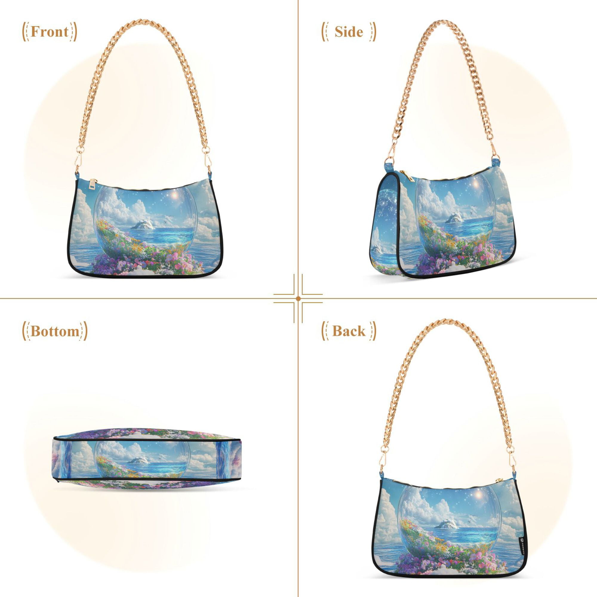 FORMRS Womens Shoulder Bag with Chain Strap Clutch Purse Cute Tote Handbag, Crystal Ocean