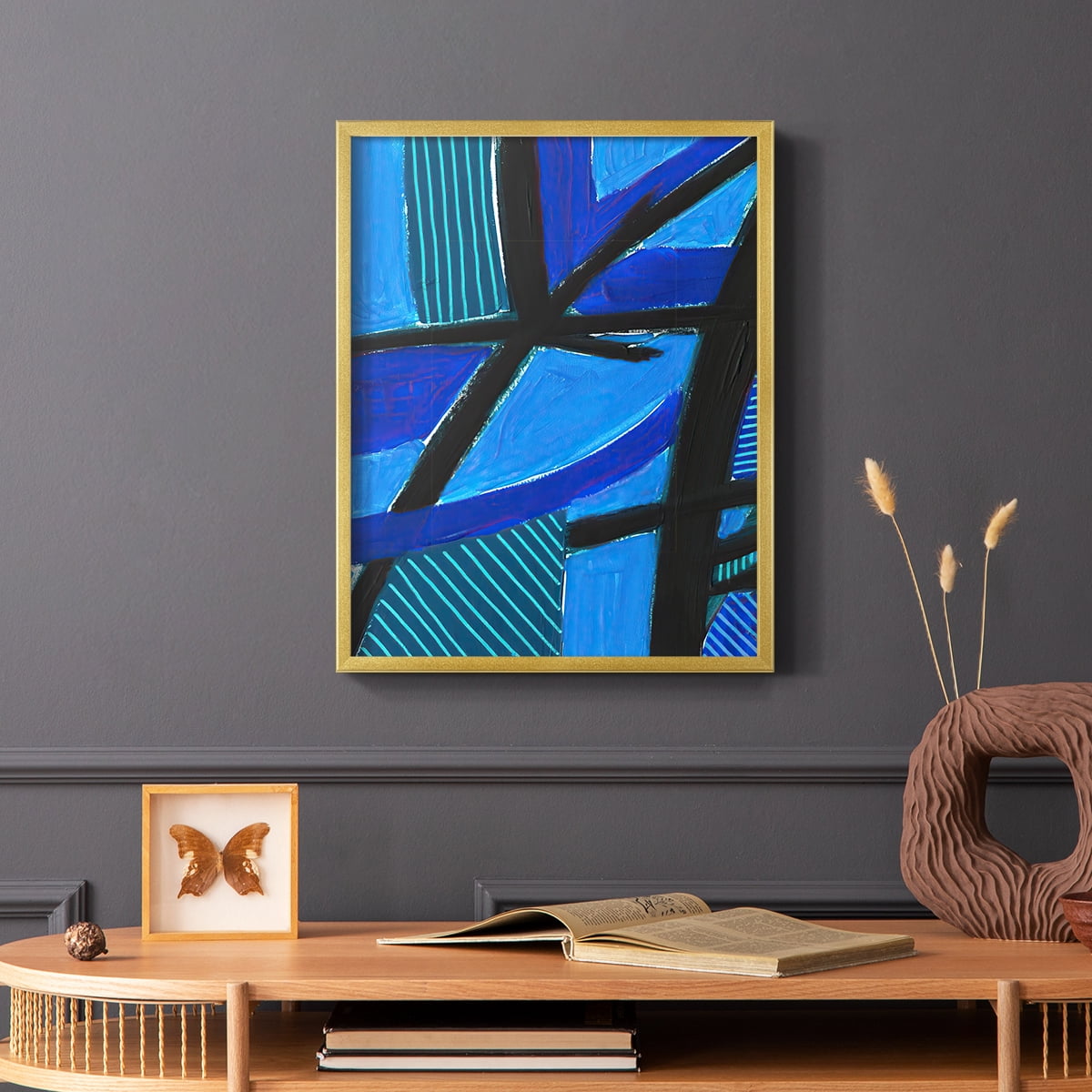 Involved Blues II Framed Print in Gold Solid Wood Framed Print No Nail Hanging