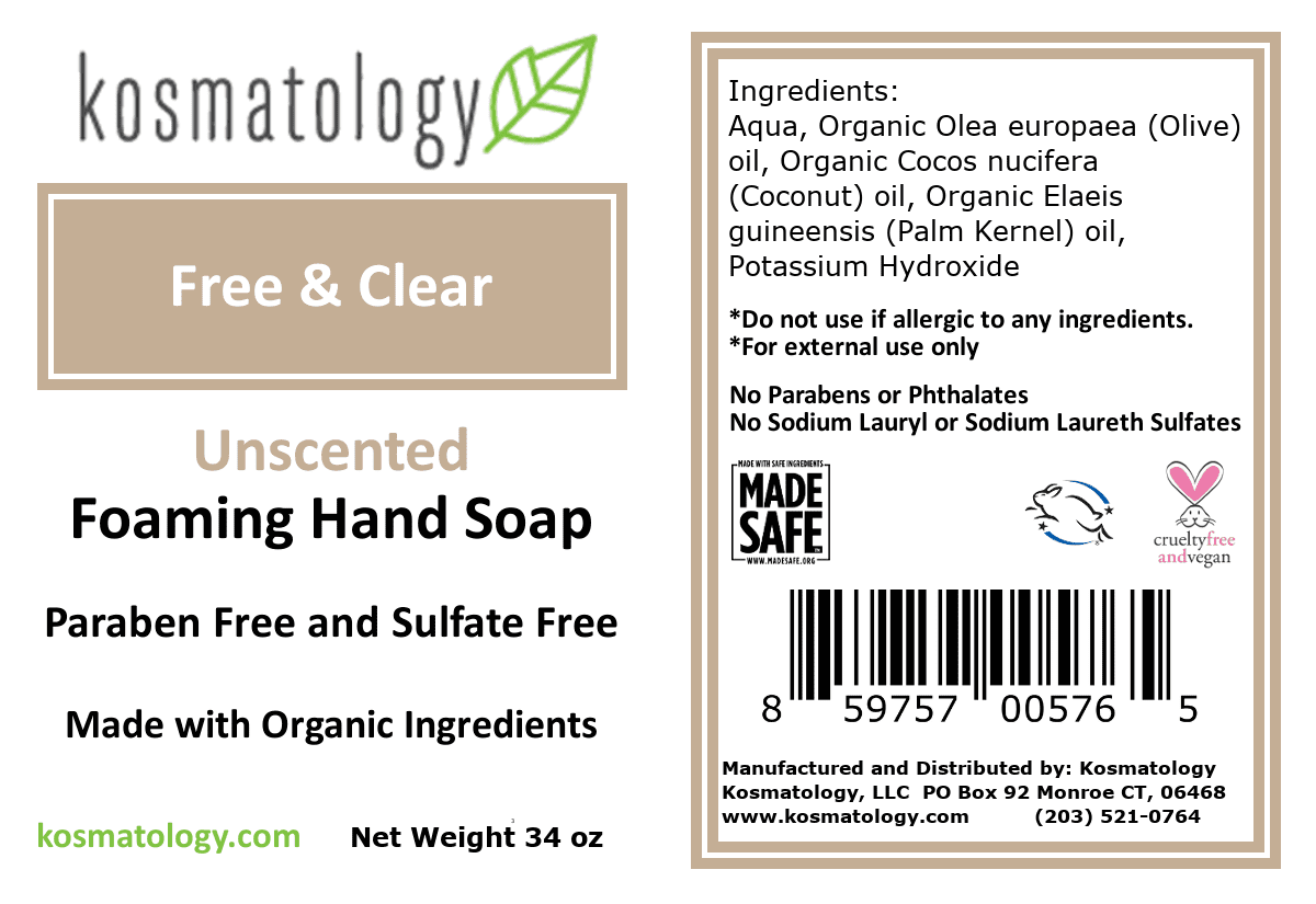 kosmatology® Free & Clear Organic Foaming Hand Soap Refill | Moisturizing Hand Wash | Clean Ingredients, Free of Artificial Scent and Essential Oils | 34 fl oz