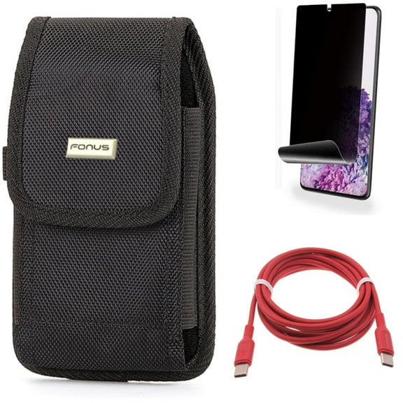 Case Belt Clip w Red 6ft Long Cable w Privacy Screen Protector for Samsung Galaxy S20 Plus - Rugged Holster Canvas, USB-C to Type-C PD Fast Charger Cord, TPU Film [NOT GLASS] fits Galaxy S20 Plus